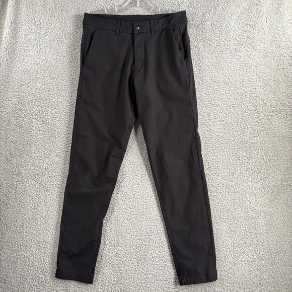 Lululemon Commision Pants Mens 30x30 Black Slim Fit Warpstreme Chino Khaki Pants - Picture 1 of 8